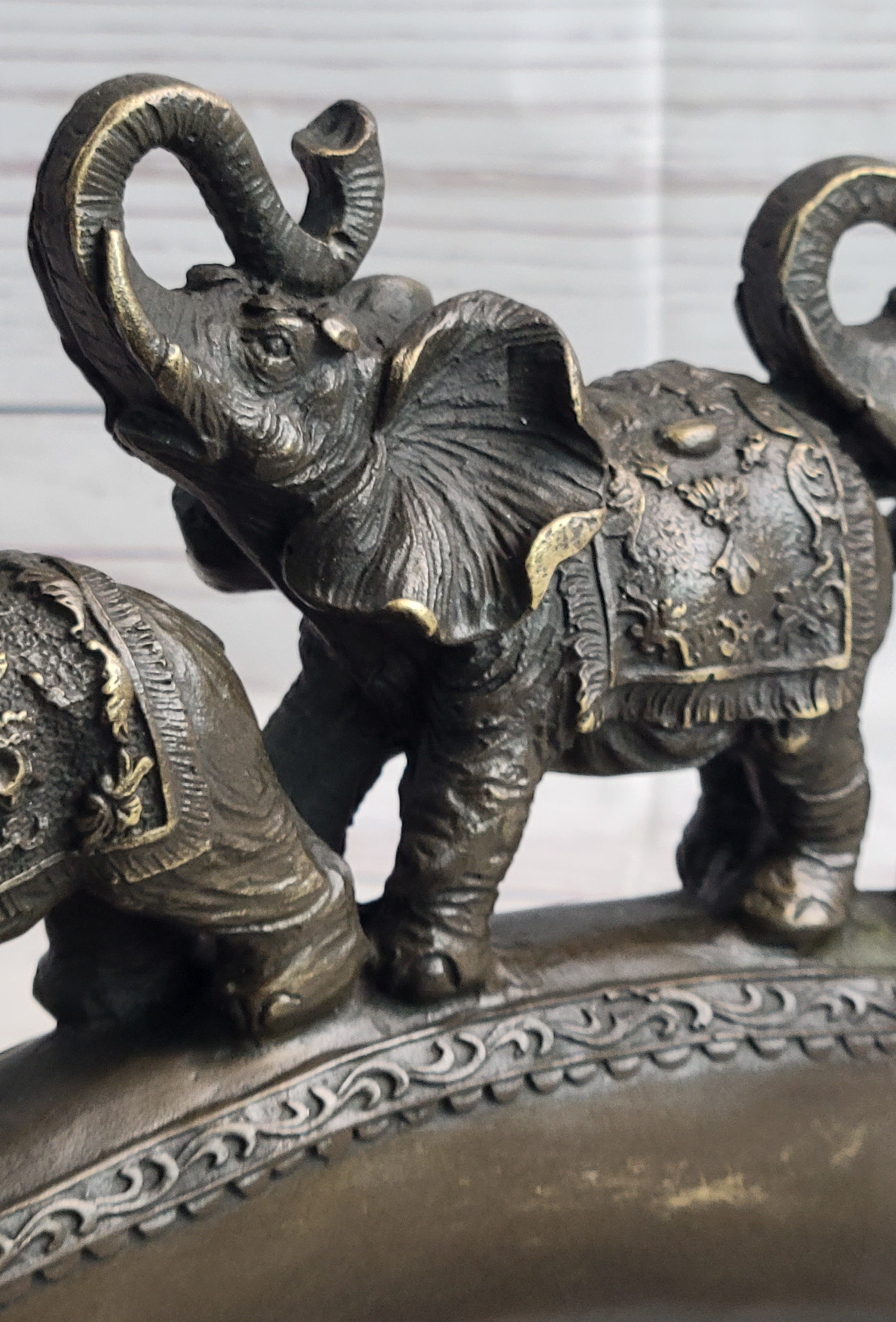 Pride of Elephants on Bridge Bronze Metal Sculpture