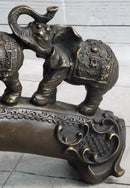 Pride of Elephants on Bridge Bronze Metal Sculpture