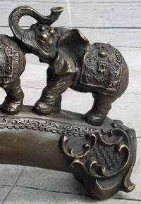 Pride of Elephants on Bridge Bronze Metal Sculpture