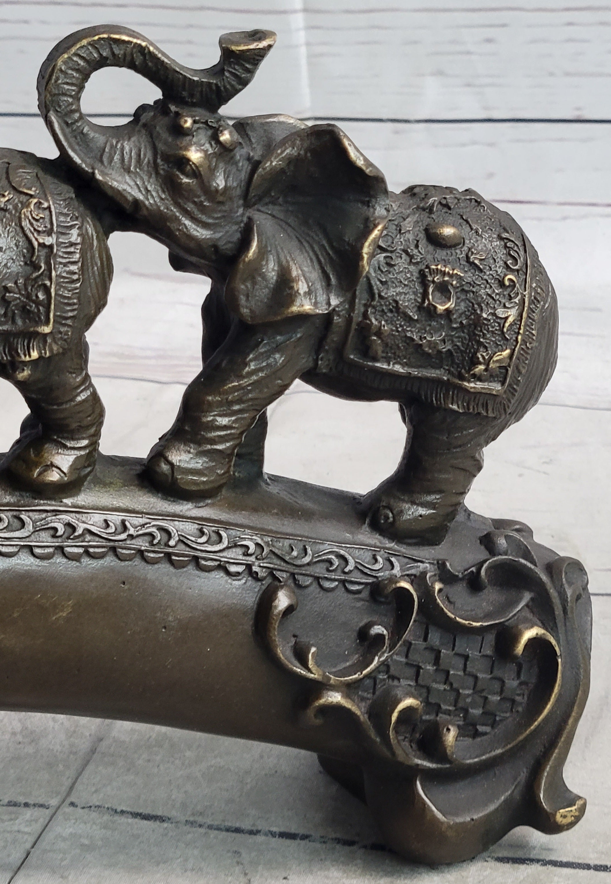 Pride of Elephants on Bridge Bronze Metal Sculpture