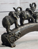 Pride of Elephants on Bridge Bronze Metal Sculpture
