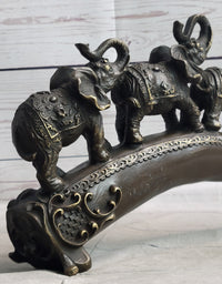 Pride of Elephants on Bridge Bronze Metal Sculpture