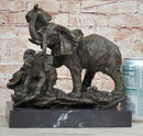 Mother Elephant & Calf Bronze Sculpture on Marble Base Barye