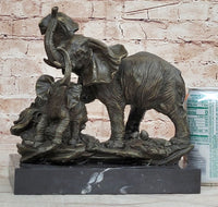 Mother Elephant & Calf Bronze Sculpture on Marble Base Barye