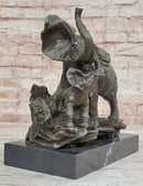 Mother Elephant & Calf Bronze Sculpture on Marble Base Barye