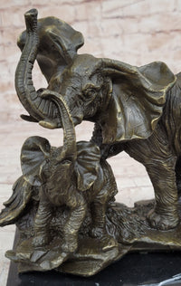 Mother Elephant & Calf Bronze Sculpture on Marble Base Barye