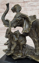 Mother Elephant & Calf Bronze Sculpture on Marble Base Barye