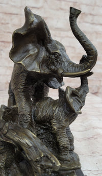 Mother Elephant & Calf Bronze Sculpture on Marble Base Barye