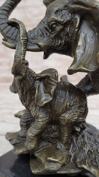 Mother Elephant & Calf Bronze Sculpture on Marble Base Barye