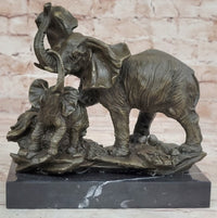 Mother Elephant & Calf Bronze Sculpture on Marble Base Barye