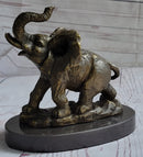 Trumpeting Elephant Bronze Sculpture on Marble Base 7" x 8"