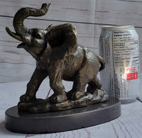 Trumpeting Elephant Bronze Sculpture on Marble Base 7" x 8"