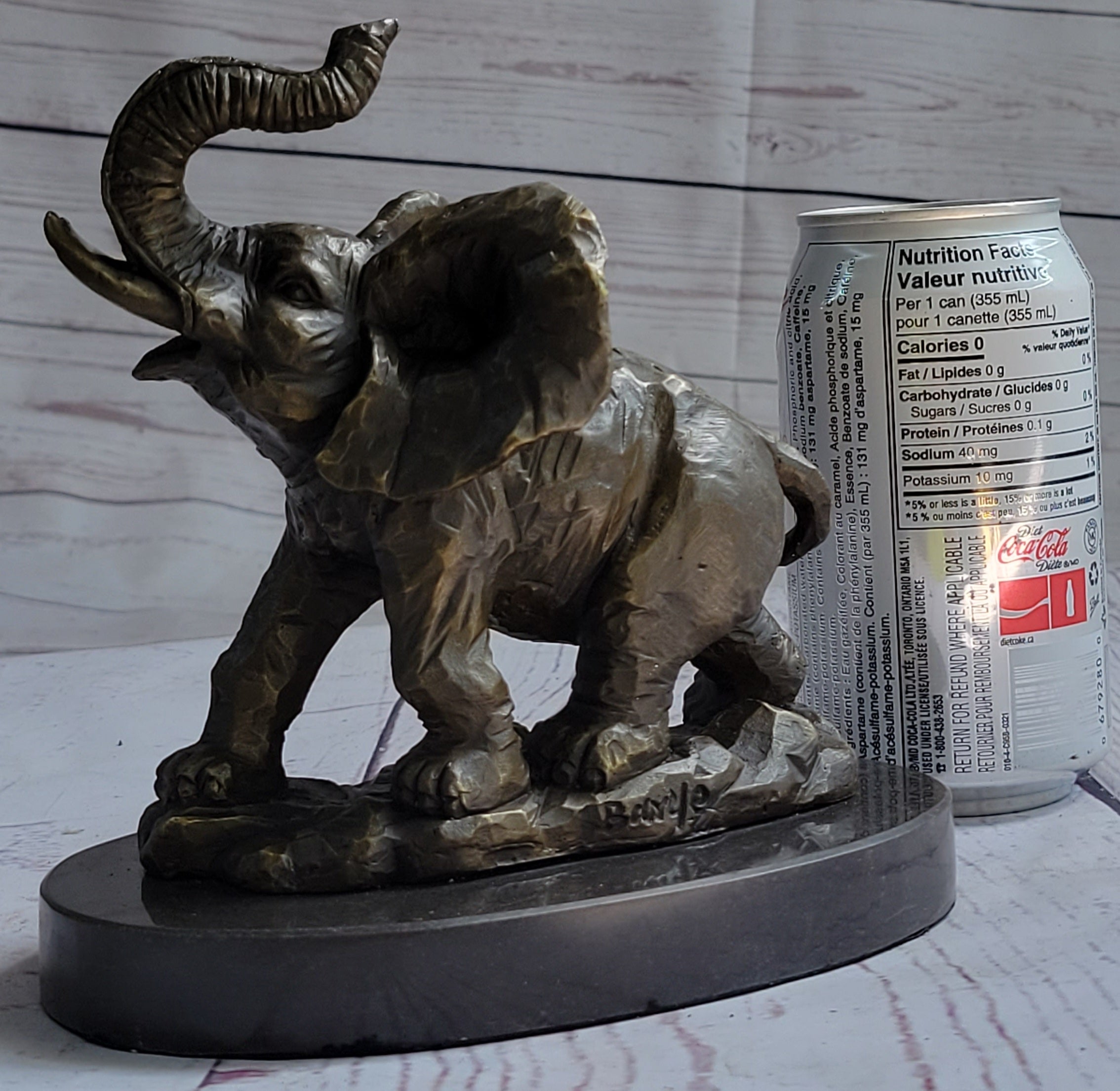 Trumpeting Elephant Bronze Sculpture on Marble Base 7" x 8"