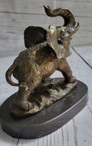 Trumpeting Elephant Bronze Sculpture on Marble Base 7" x 8"
