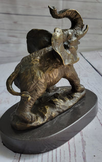 Trumpeting Elephant Bronze Sculpture on Marble Base 7" x 8"