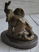 Trumpeting Elephant Bronze Sculpture on Marble Base 7" x 8"