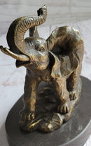 Trumpeting Elephant Bronze Sculpture on Marble Base 7" x 8"