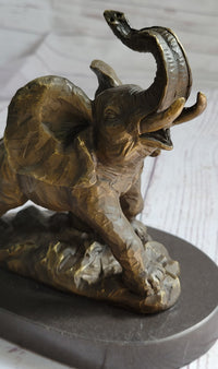 Trumpeting Elephant Bronze Sculpture on Marble Base 7" x 8"