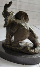 Trumpeting Elephant Bronze Sculpture on Marble Base 7" x 8"