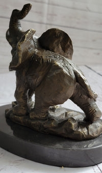 Trumpeting Elephant Bronze Sculpture on Marble Base 7" x 8"