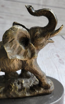 Trumpeting Elephant Bronze Sculpture on Marble Base 7" x 8"