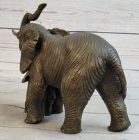 Mother & Baby Elephant Bronze Metal Sculpture Signed Art
