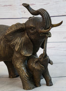 Mother & Baby Elephant Bronze Metal Sculpture Signed Art