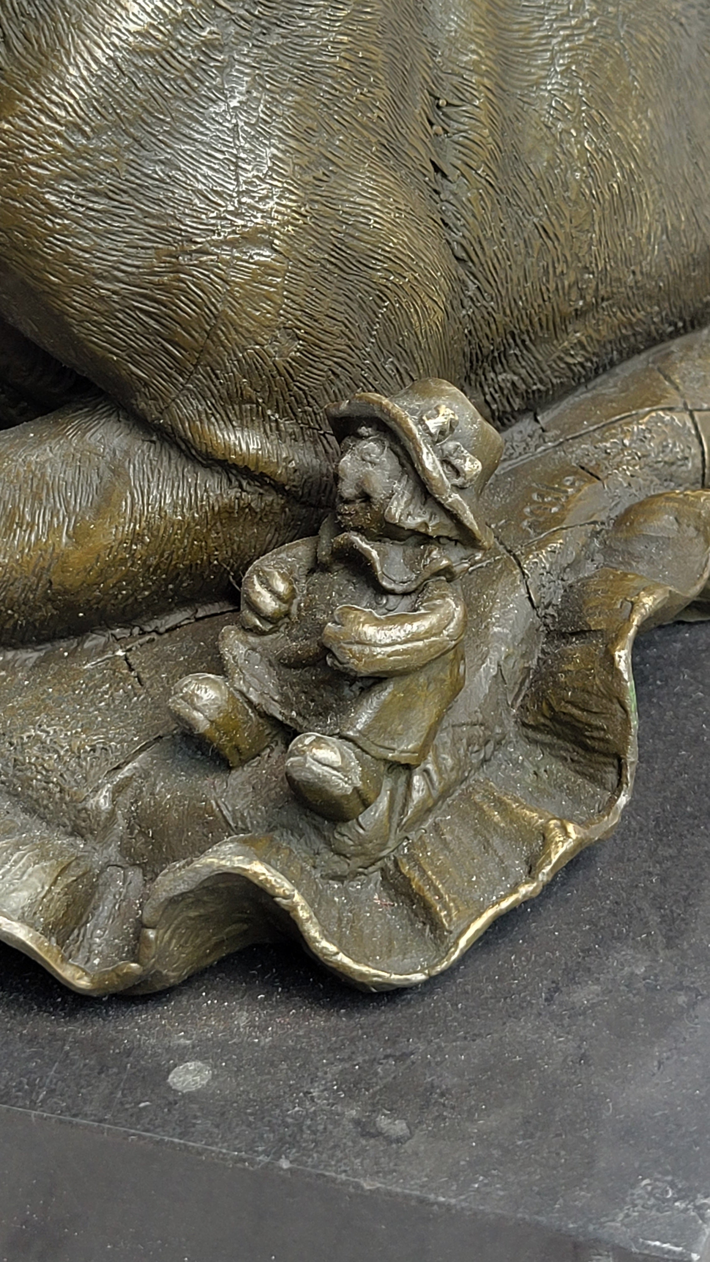 Mother Dog and 2 Puppies Bronze Sculpture Signed Art Marble Base
