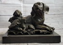 Mother Dog and 2 Puppies Bronze Sculpture Signed Art Marble Base
