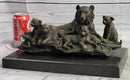 Tiger Family Cubs Bronze Sculpture Signed Art Marble Base