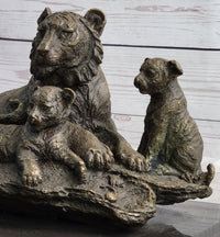 Tiger Family Cubs Bronze Sculpture Signed Art Marble Base