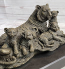 Tiger Family Cubs Bronze Sculpture Signed Art Marble Base