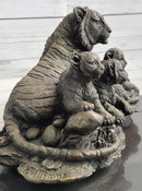Tiger Family Cubs Bronze Sculpture Signed Art Marble Base