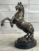 Rearing Horse Trainer Equestrian Bronze on Marble Sculpture