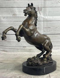 Rearing Horse Trainer Equestrian Bronze on Marble Sculpture