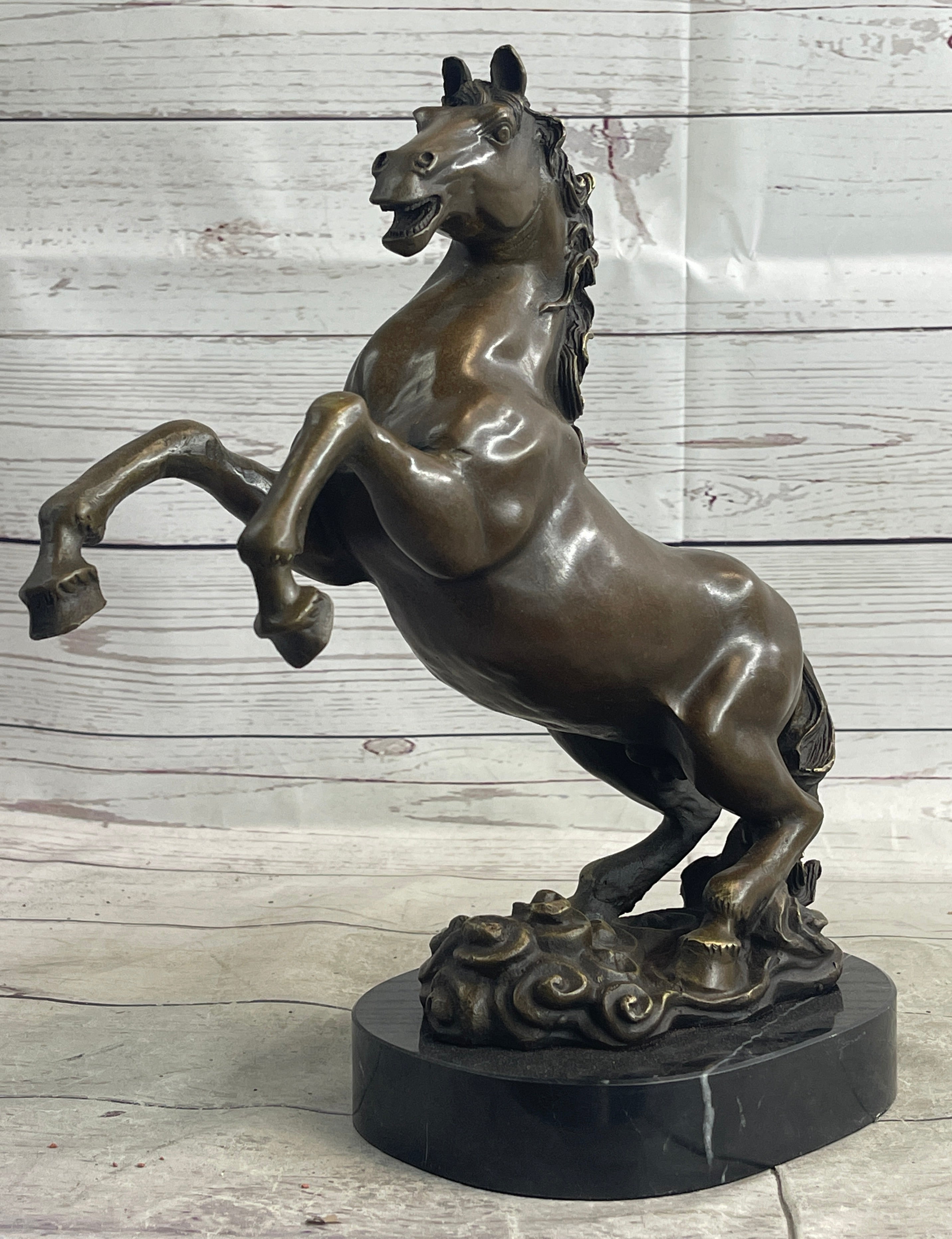 Rearing Horse Trainer Equestrian Bronze on Marble Sculpture