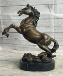Rearing Horse Trainer Equestrian Bronze on Marble Sculpture