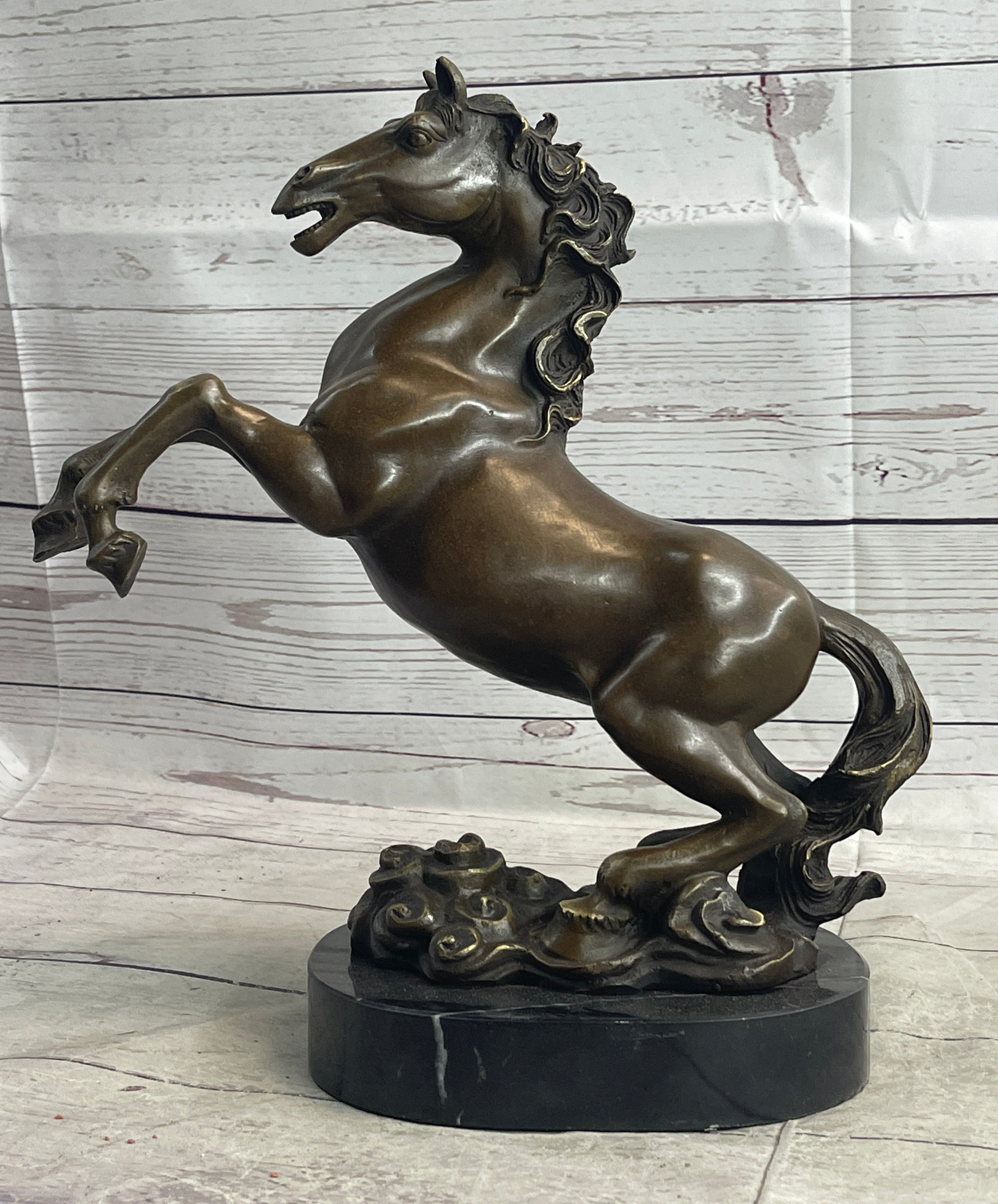 Rearing Horse Trainer Equestrian Bronze on Marble Sculpture