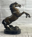Rearing Horse Trainer Equestrian Bronze on Marble Sculpture