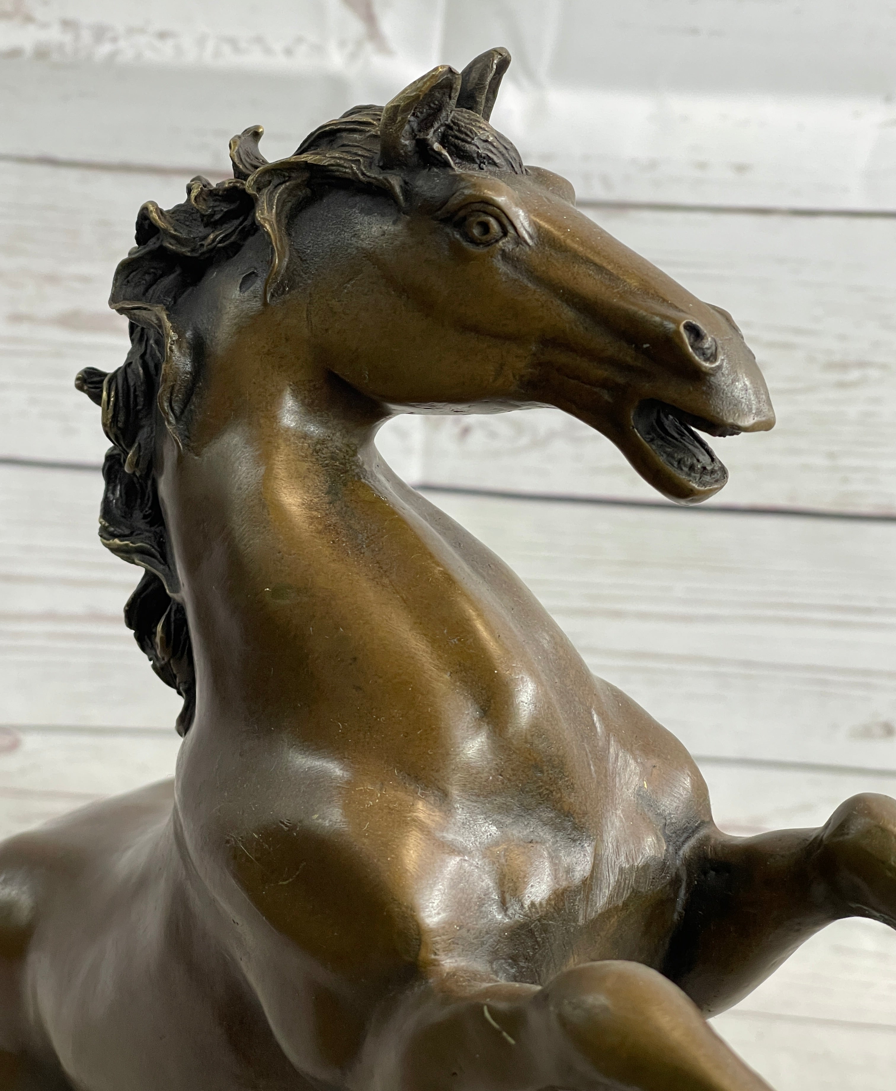 Rearing Horse Trainer Equestrian Bronze on Marble Sculpture