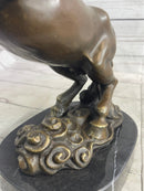 Rearing Horse Trainer Equestrian Bronze on Marble Sculpture