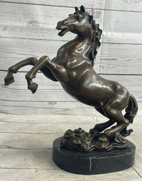 Rearing Horse Trainer Equestrian Bronze on Marble Sculpture