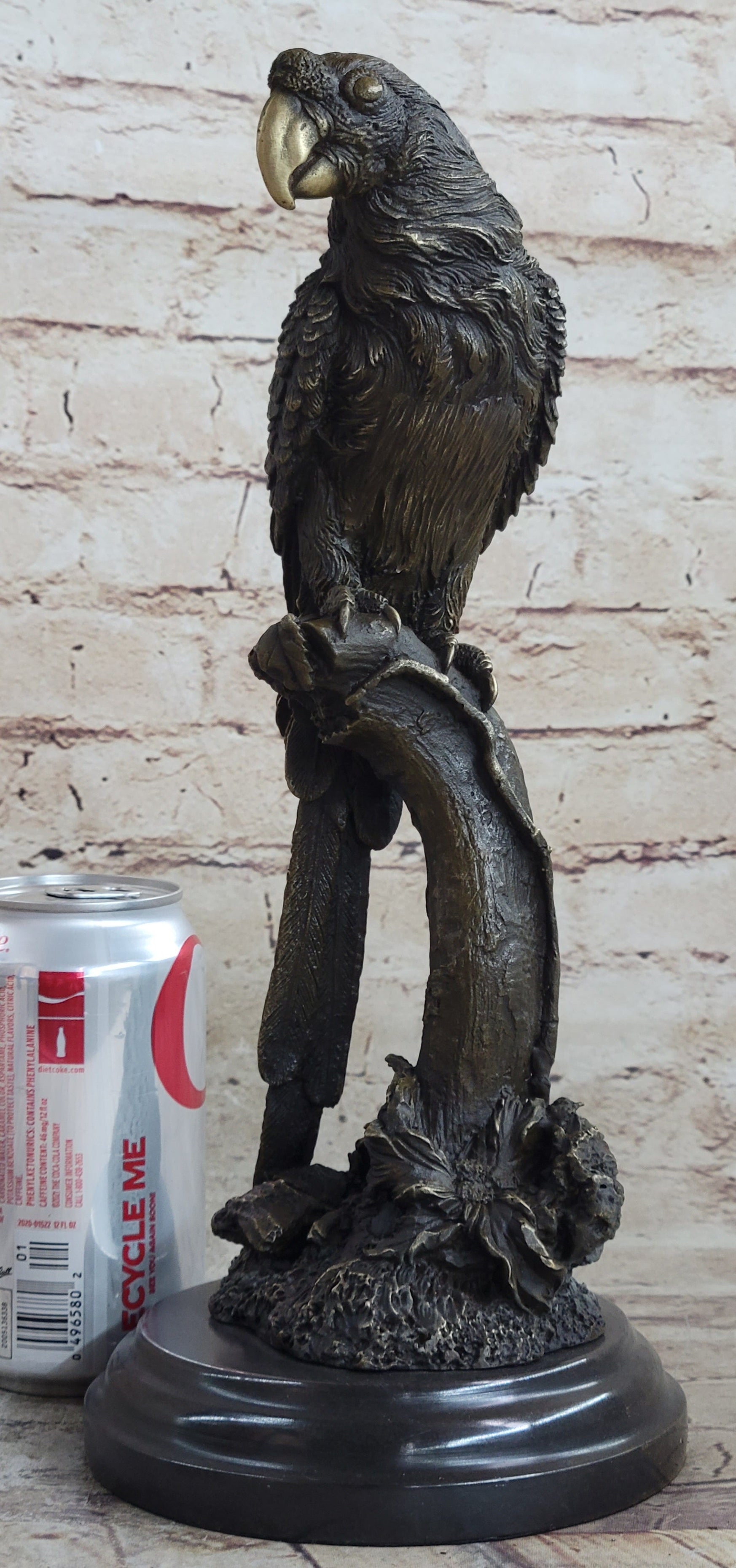 Parrot Bird Bronze Sculpture on Marble Base Signed 13" x 7"