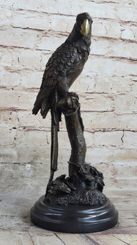 Parrot Bird Bronze Sculpture on Marble Base Signed 13" x 7"