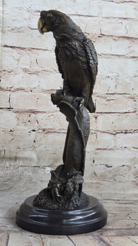 Parrot Bird Bronze Sculpture on Marble Base Signed 13" x 7"