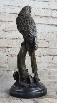 Parrot Bird Bronze Sculpture on Marble Base Signed 13" x 7"