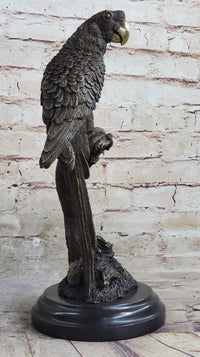 Parrot Bird Bronze Sculpture on Marble Base Signed 13" x 7"