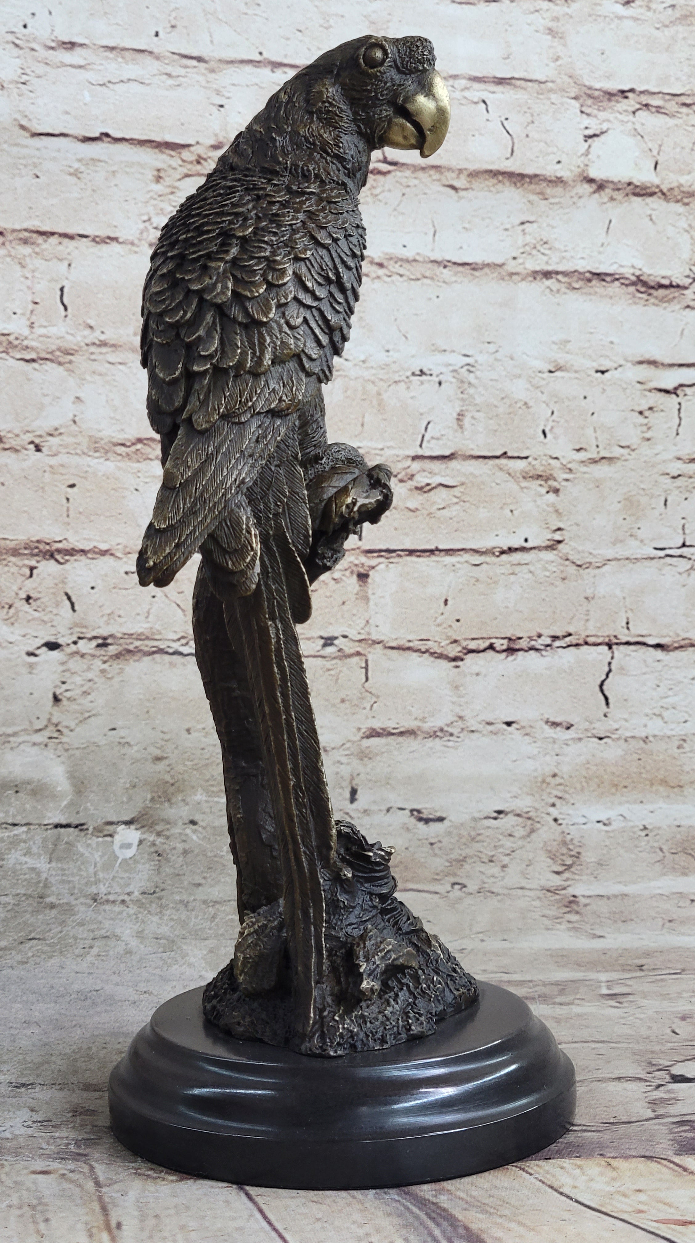 Parrot Bird Bronze Sculpture on Marble Base Signed 13" x 7"