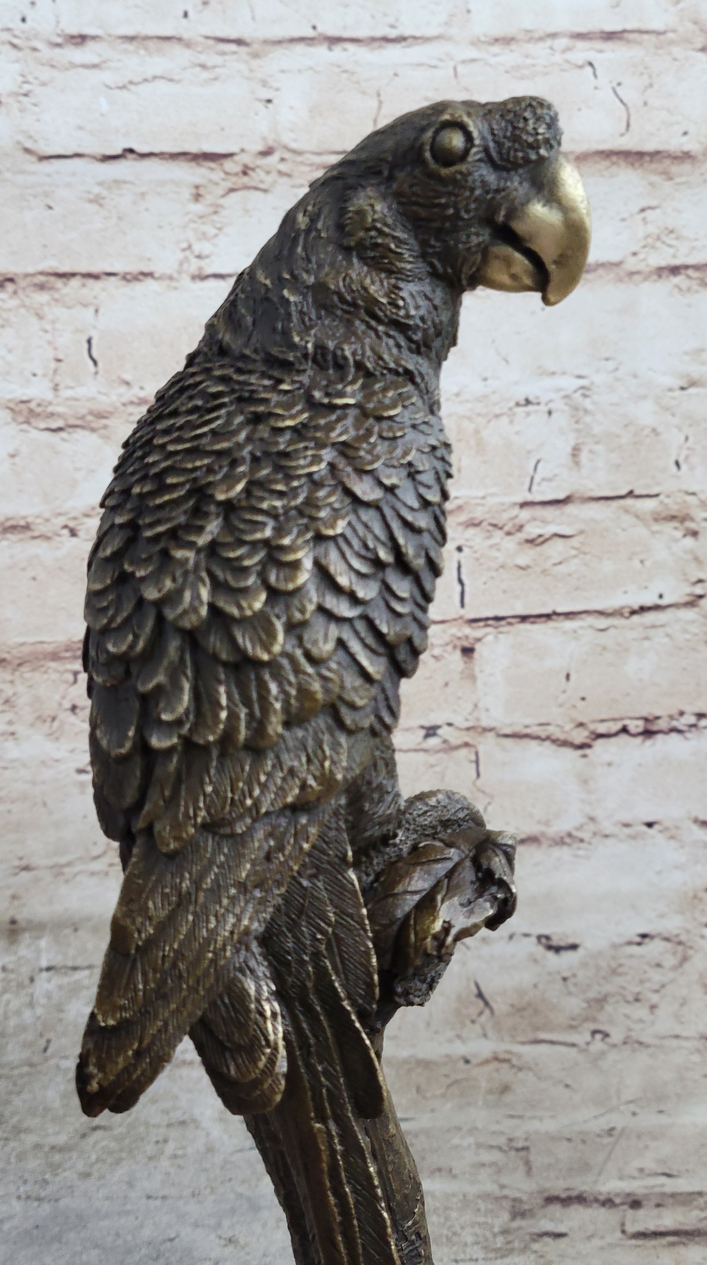 Parrot Bird Bronze Sculpture on Marble Base Signed 13" x 7"