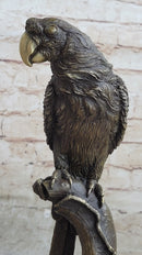 Parrot Bird Bronze Sculpture on Marble Base Signed 13" x 7"